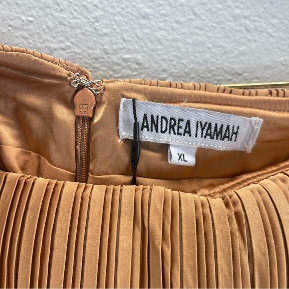 Andrea Iyamah Linea Toffee Pleated Wide-Leg Pants Peplum Waist - Picture 8 of 13